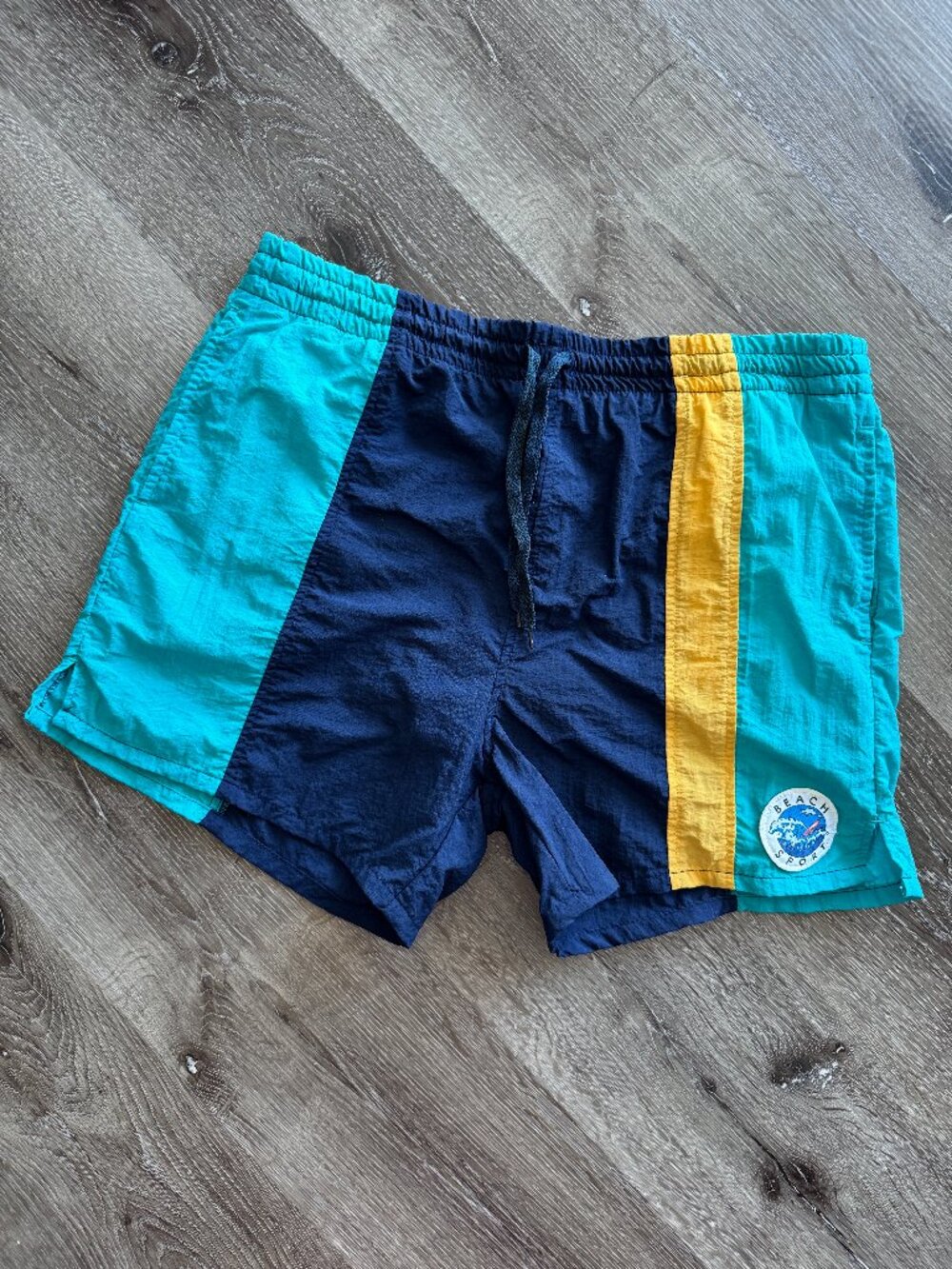 Vintage 1980s Beach Sport Swim Trunks | Men's Colourblock Nylon Shorts M